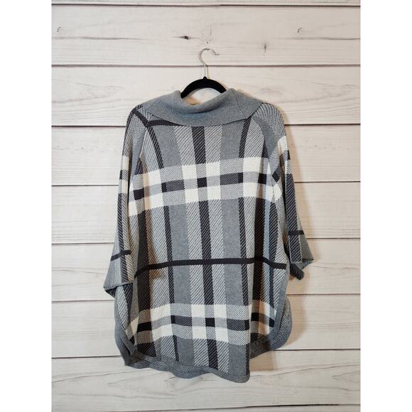Loft‎ Womens Black Gray Plaid 3/4 Sleeve Cowl Neck Sweaters Size Medium Petite - Picture 2 of 6